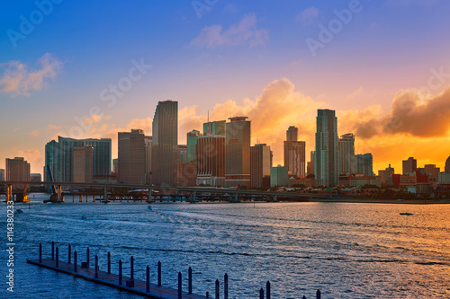 Miami downtown skyline sunset Florida US © lunamarina