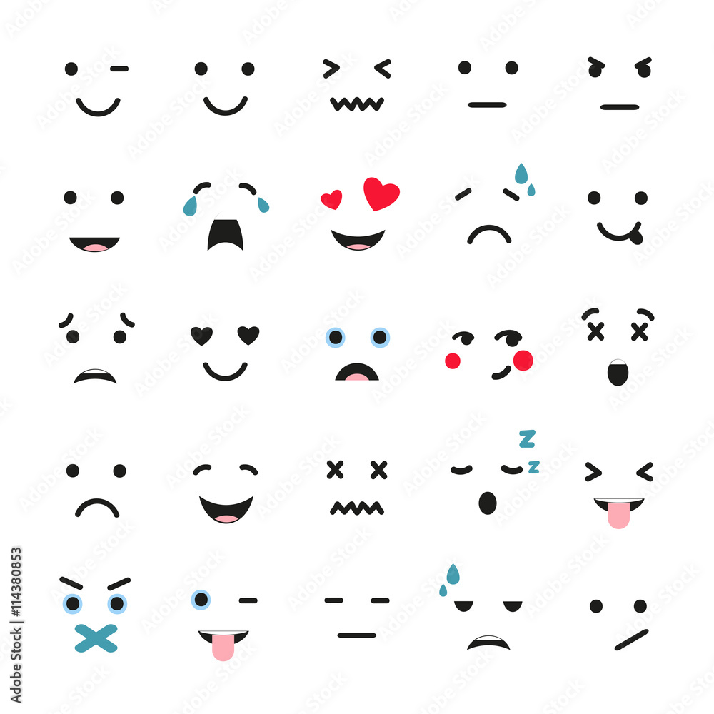 Set of cute emotions isolated on white. Emoji vector collection. Set of cute emotions isolated on white. Emoji vector collection.