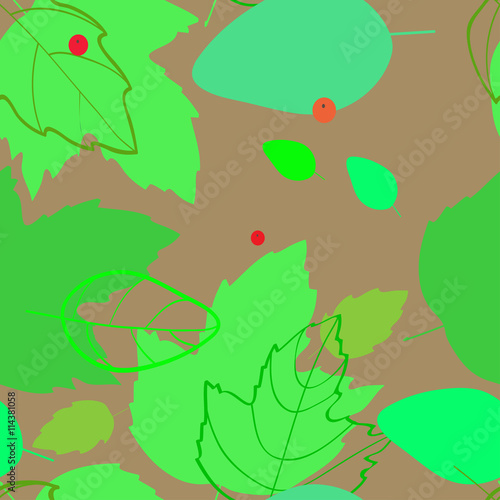 pattern with the image of silhouettes and contours of the green leaves