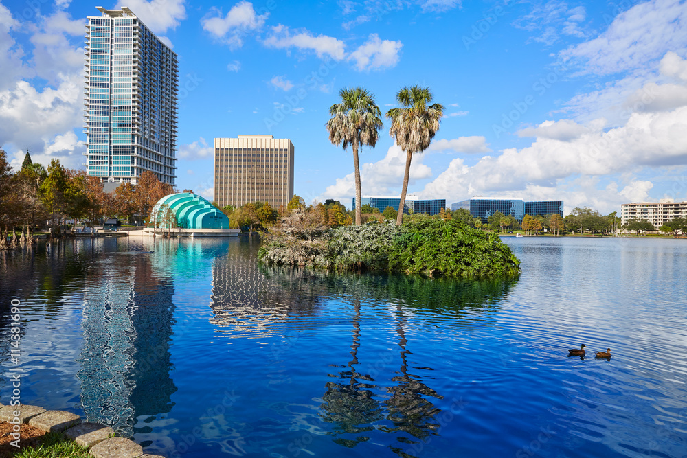 Orlando skyline fom lake Eola Florida US Orlando skyline fom lake Eola Florida US