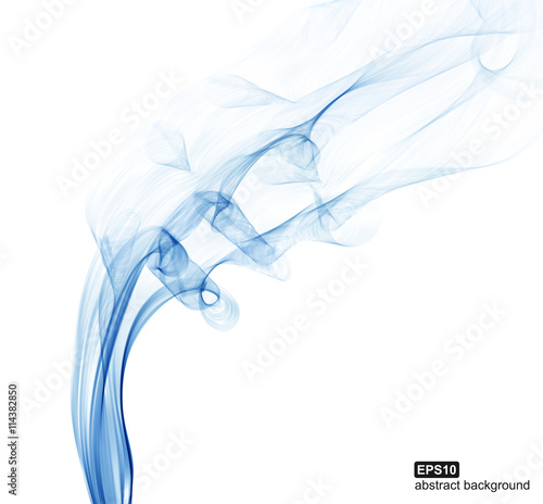 Abstract background. Blue smoke waves on white background.