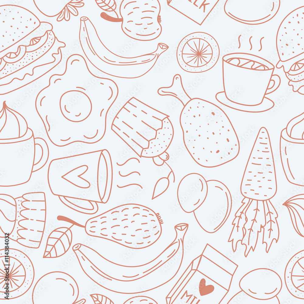 Hand drawn breakfast food and icons doodle set. School lunch menu. Hand drawn breakfast food and icons doodle set. School lunch menu.