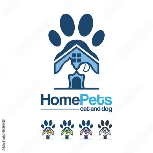 Home Pet Logo, Dog And Cat Design Illustration 