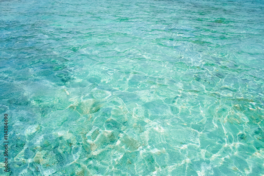 Crystal clear blue water in tropical lagoon