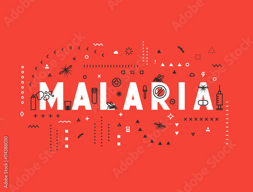 Design concept epidemic of malaria. Modern line style illustration. Concepts of words malaria, style thin line art, design banners for website and mobile website. Easy to edit.