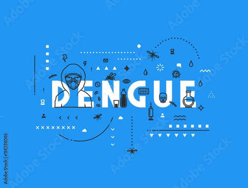 Design concept virus of dengue. Modern line style illustration. Concepts of words dengue, style thin line art, design banners for website and mobile website. Easy to edit.