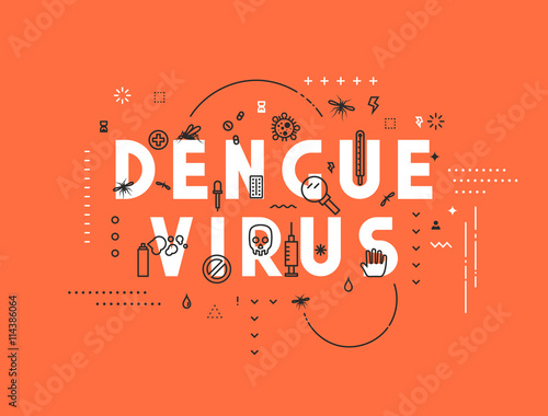 Design concept virus of dengue. Modern line style illustration. Concepts of words dengue virus, style thin line art, design banners for website and mobile website. Easy to edit.