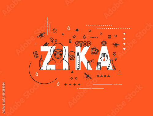 Design concept epidemic of zika virus. Modern line style illustration. Concepts of words zika virus, style thin line art, design banners for website and mobile website. Easy to edit.