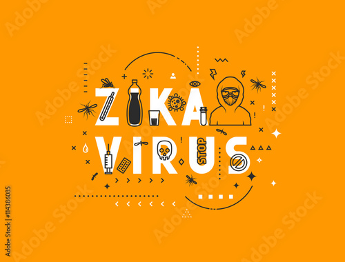 Design concept epidemic of zika virus. Modern line style illustration. Concepts of words zika virus, style thin line art, design banners for website and mobile website. Easy to edit.