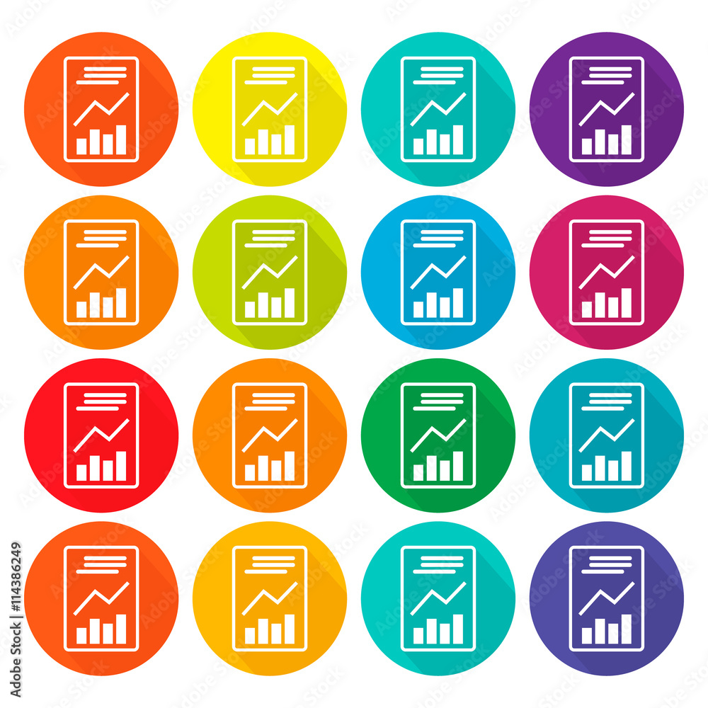 Text file sign icon. Add document with chart symbol. Accounting . Circles and rounded squares 12 buttons. Vector Text file sign icon. Add document with chart symbol. Accounting . Circles and rounded squares 12 buttons. Vector