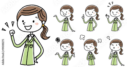 作業服の女性　ポーズ　バリエーション
