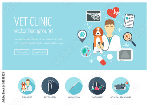 Vet clinic web design concept for website and landing page. Flat design. Vector