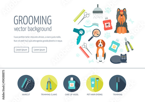 Grooming web design concept for website and landing page. Web banner. Flat design. Vector