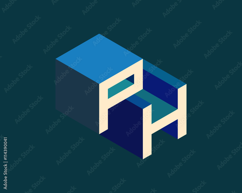 PH isometric 3D letter logo. three-dimensional stock vector alphabet font typography design. PH isometric 3D letter logo. three-dimensional stock vector alphabet font typography design.