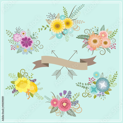 Vintage floral set for decoration vector illustration