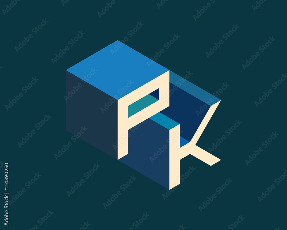 PK isometric 3D letter logo. three-dimensional stock vector alphabet font typography design. PK isometric 3D letter logo. three-dimensional stock vector alphabet font typography design.