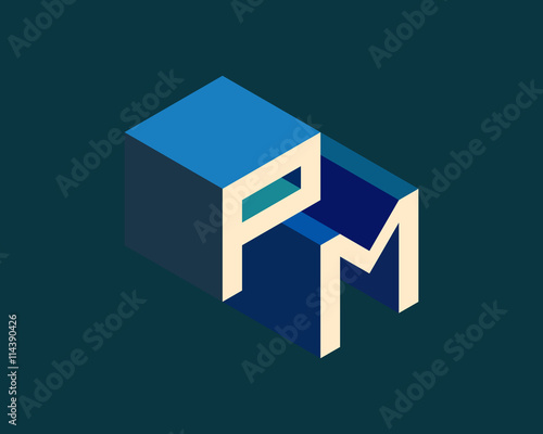 PM isometric 3D letter logo. three-dimensional stock vector alphabet font typography design.