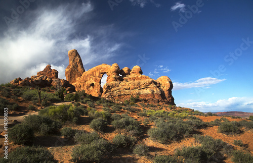 Turret Arch and clouds, Arches National Park Moab Utah