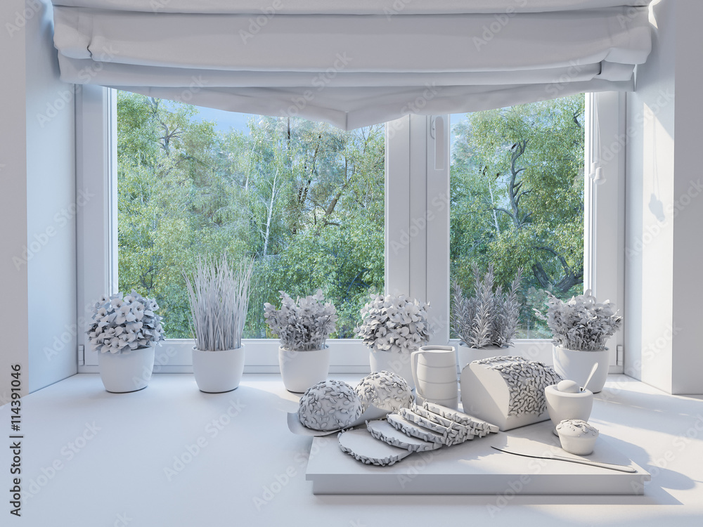 Fototapeta premium 3d rendering kitchen decor. Interior design in a modern style