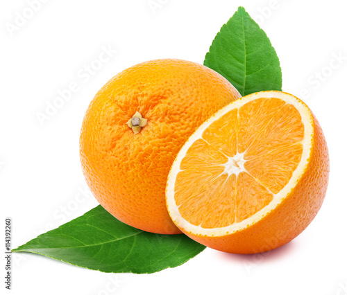 Perfectly retouched oranges isolated on white background whith clipping path