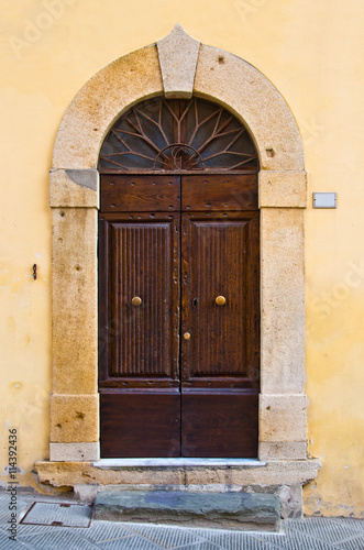 ancient wooden door of historic building © pmmart