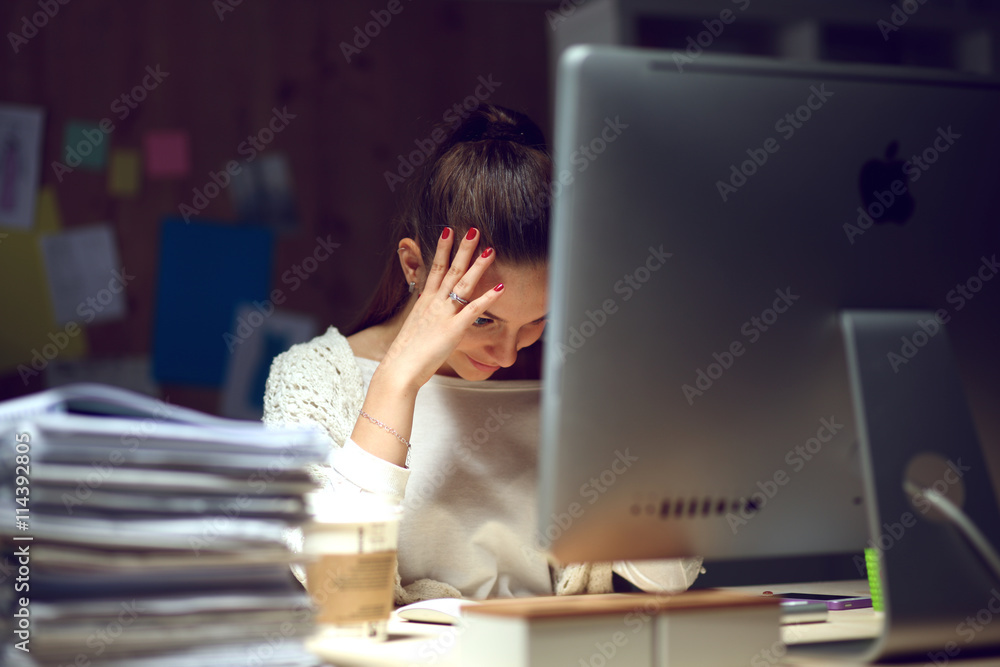 Young and beautiful businesswoman tired from work in the office Young and beautiful businesswoman tired from work in the office