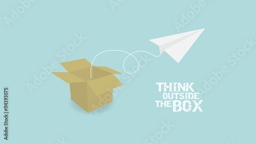 Think Outside Of Box concept. paper palne and paper box vector EPS10