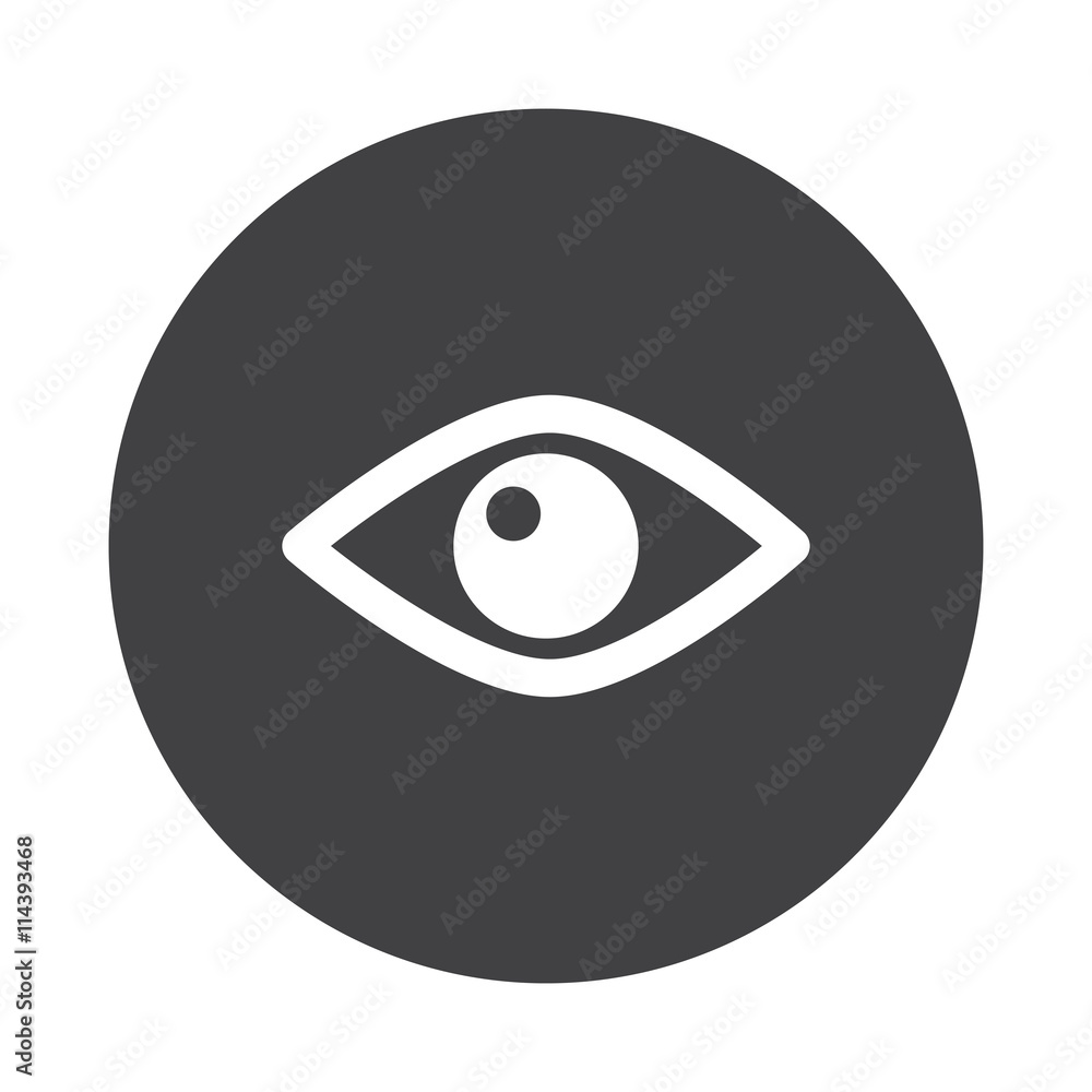White Eye icon on black button isolated on white White Eye icon on black button isolated on white