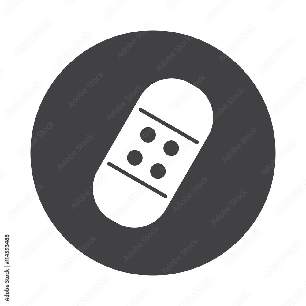 White Adhesive Bandage icon on black button isolated on white White Adhesive Bandage icon on black button isolated on white