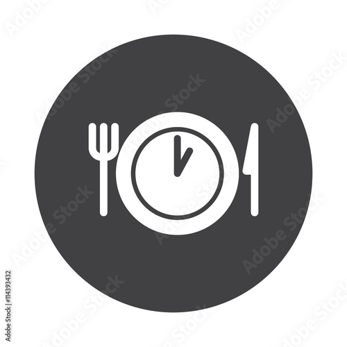 White Lunch Time icon on black button isolated on white