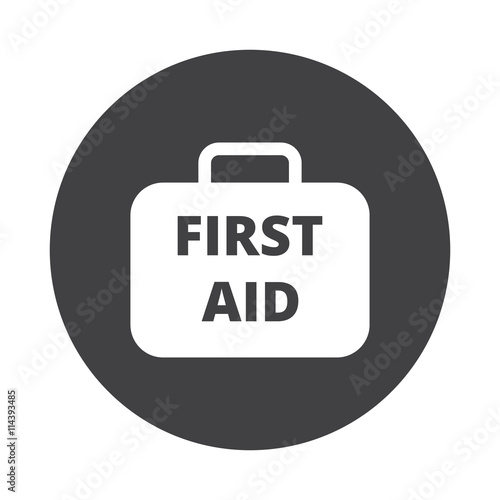 White First Aid Kit icon on black button isolated on white