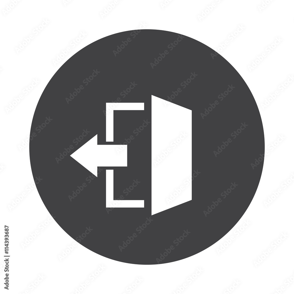 White Exit icon on black button isolated on white White Exit icon on black button isolated on white