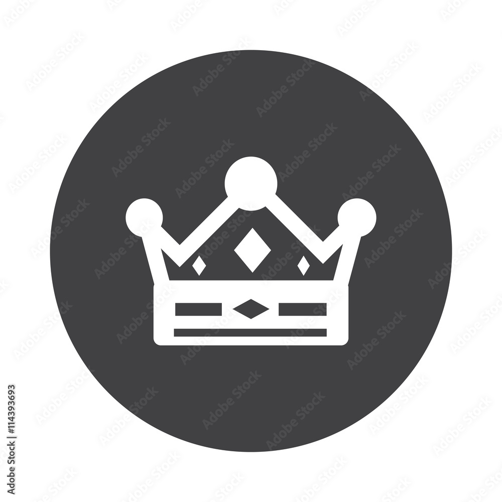 White Crown icon on black button isolated on white White Crown icon on black button isolated on white
