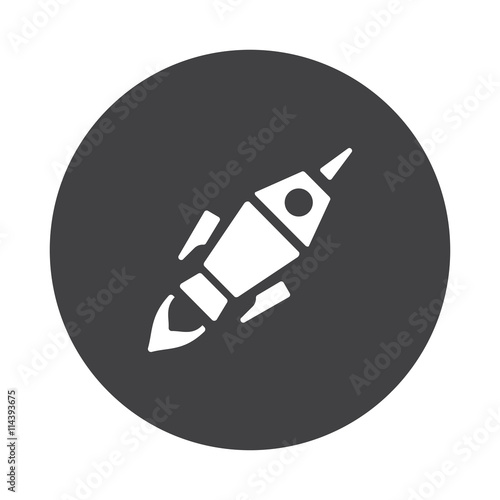 White Rocket Launch icon on black button isolated on white