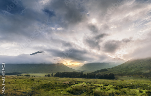Sunrise Clouds Over  Scottish Highlands Landscape