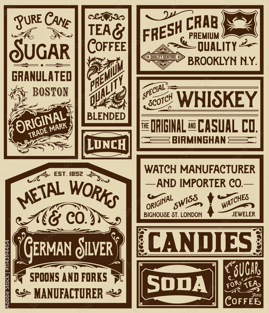 Mega pack old advertisement designs and labels - Vector illustra