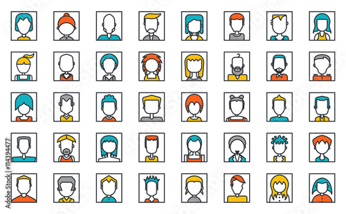 Mega Set of avatars on white, social network, Flat Style Design.