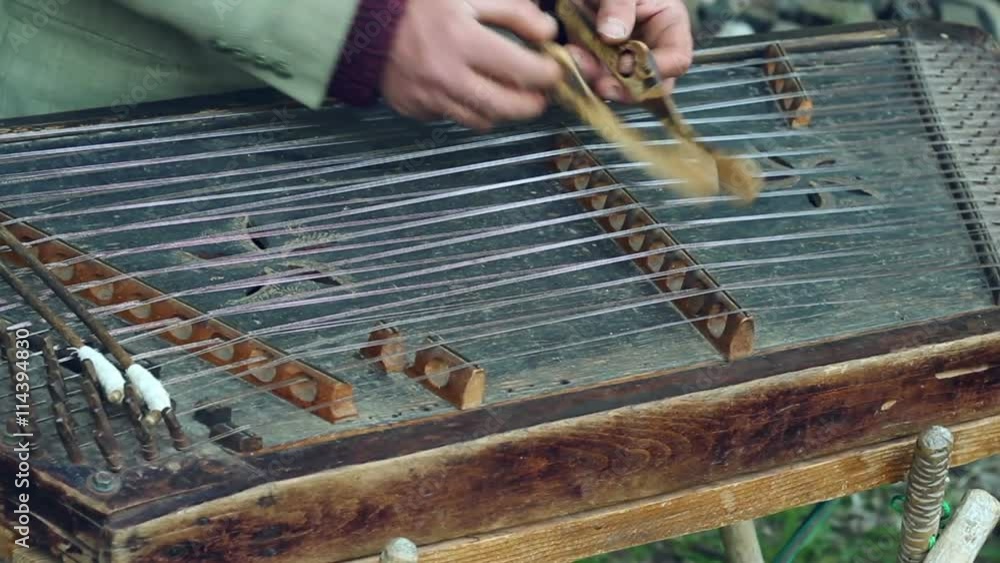 Musician play on traditional cimbalom. Musical instrument. Traditional ...