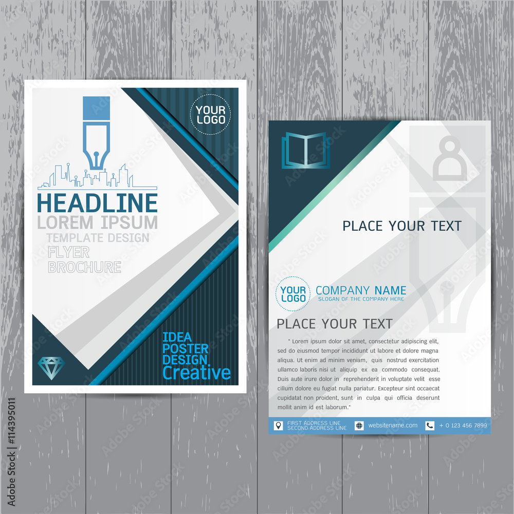 brochure flyer layout in A4 size, Blue annual report design temp