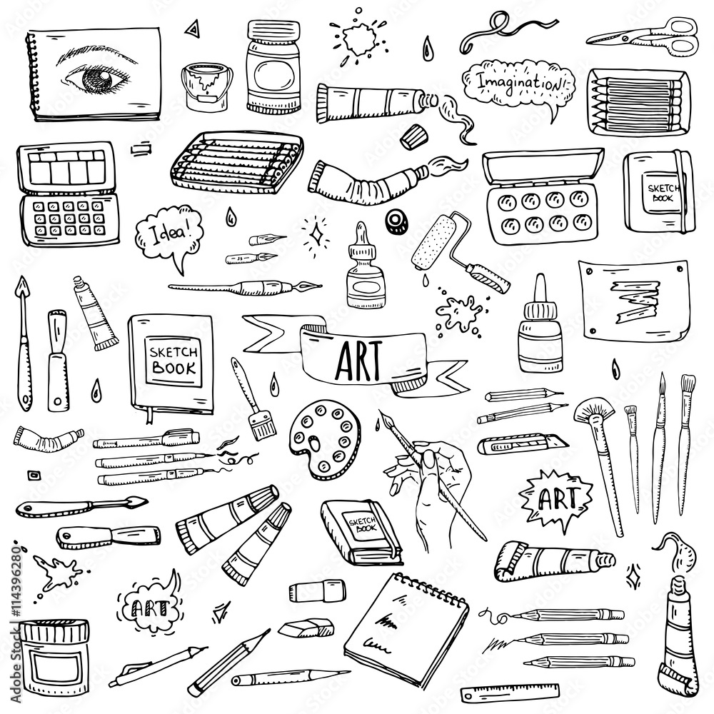Drawing Tools. Set of Hand Drawn Sketch Vector Artist Materials Stock  Vector - Illustration of creative, artist: 137814418