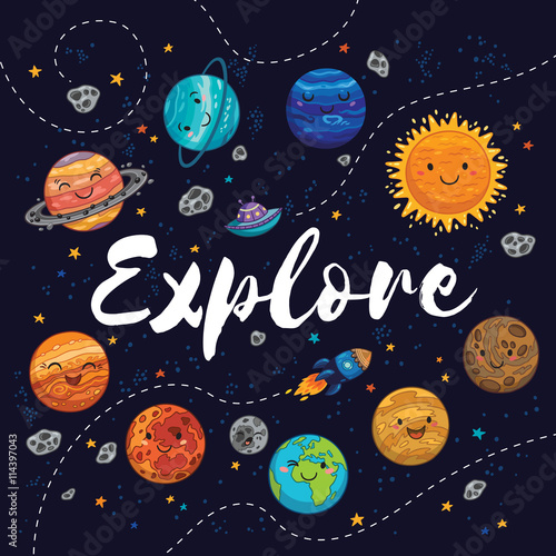 Explore. Fantastic childish background in bright colors