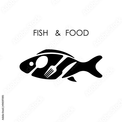 Fish,spoon,fork and knife icon.Fish & food logo design vector