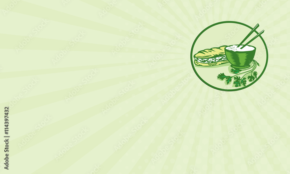 Business card Banh Mi Rice Bowl Coriander Circle Retro Business card Banh Mi Rice Bowl Coriander Circle Retro