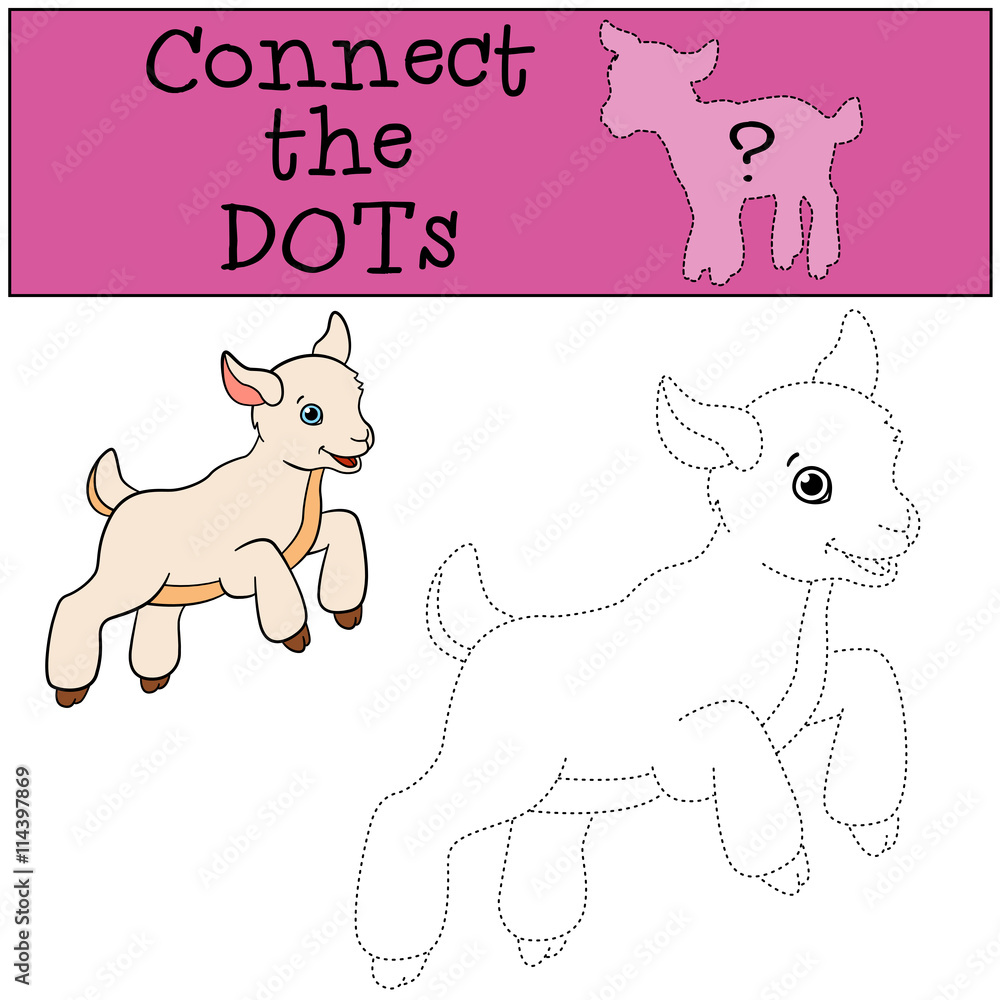Educational games for kids: Connect the dots. Little cute baby goat ...