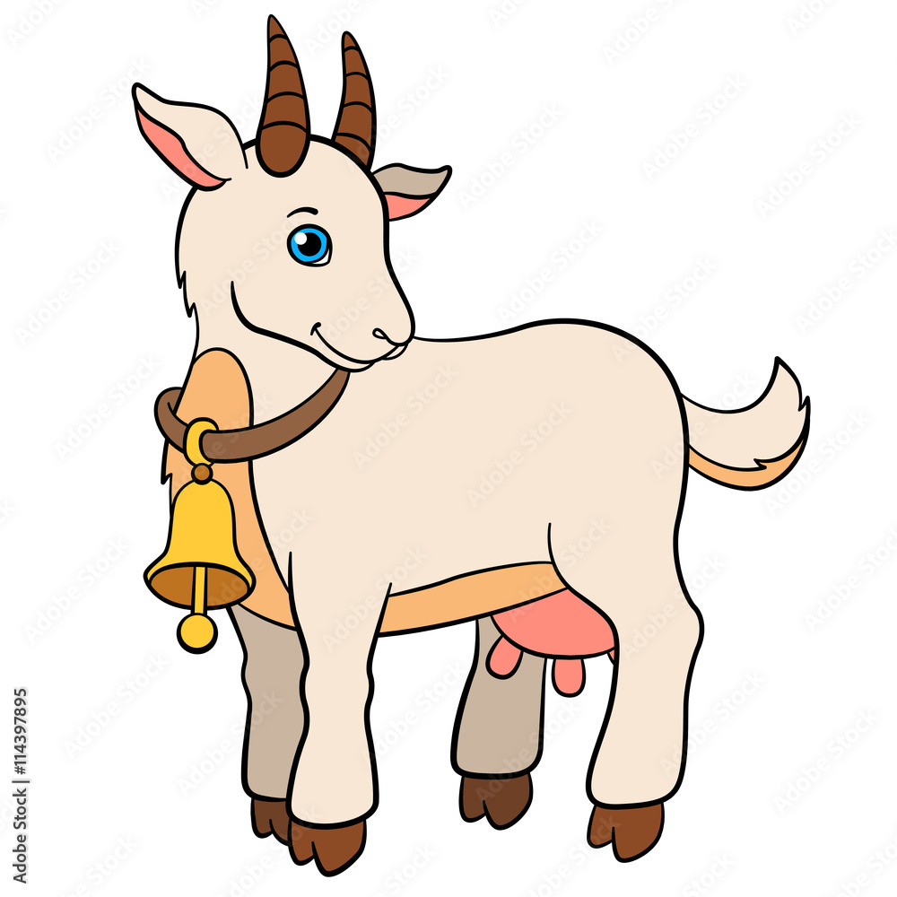 Cartoon farm animals for kids. Cute goat smiles. Stock Vector | Adobe Stock