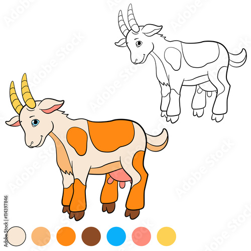 Coloring page. Color me: goat. Cute goat.