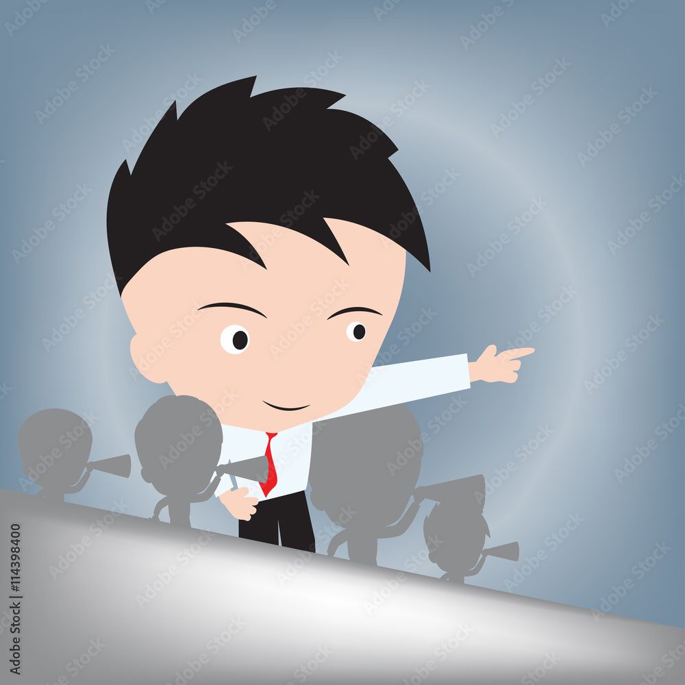 businessman hand standing and purposefully point to direction, leader concept, vector illustration in flat design background businessman hand standing and purposefully point to direction, leader concept, vector illustration in flat design background