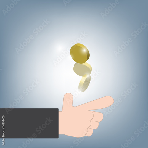 businessman hand tossing coin Heads or tails for decision, vector illustration in flat design background
