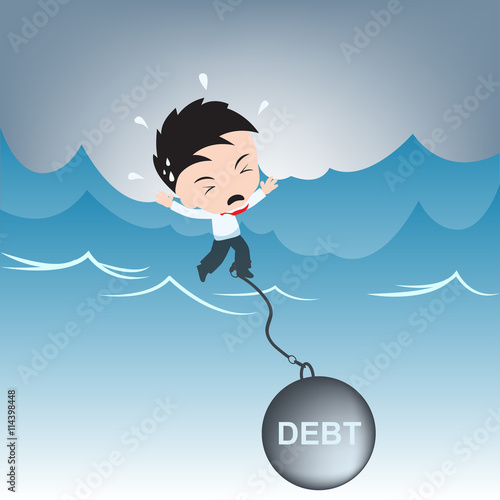 businessman need help with debt burden on water, financial concept illustration vector in flat design