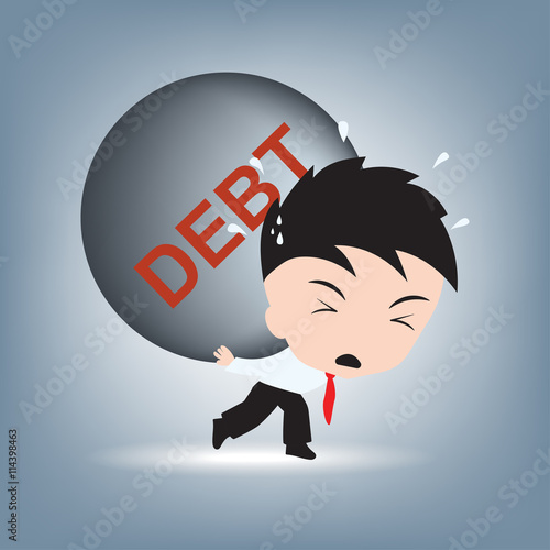 businessman need help with debt burden on his shoulder, financial concept illustration vector in flat design